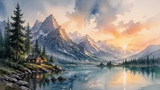 Watercolor Landscape Paintings AI image generation example 3