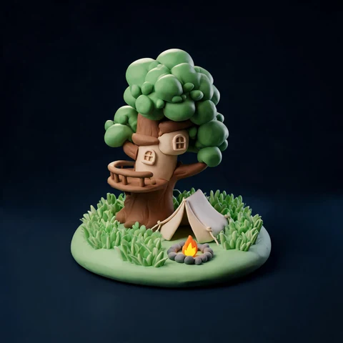 Treehouse camp diorama 3D model preview