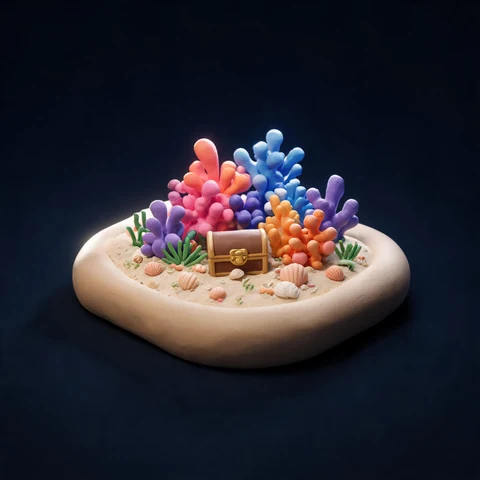 Underwater coral island diorama 3D model preview